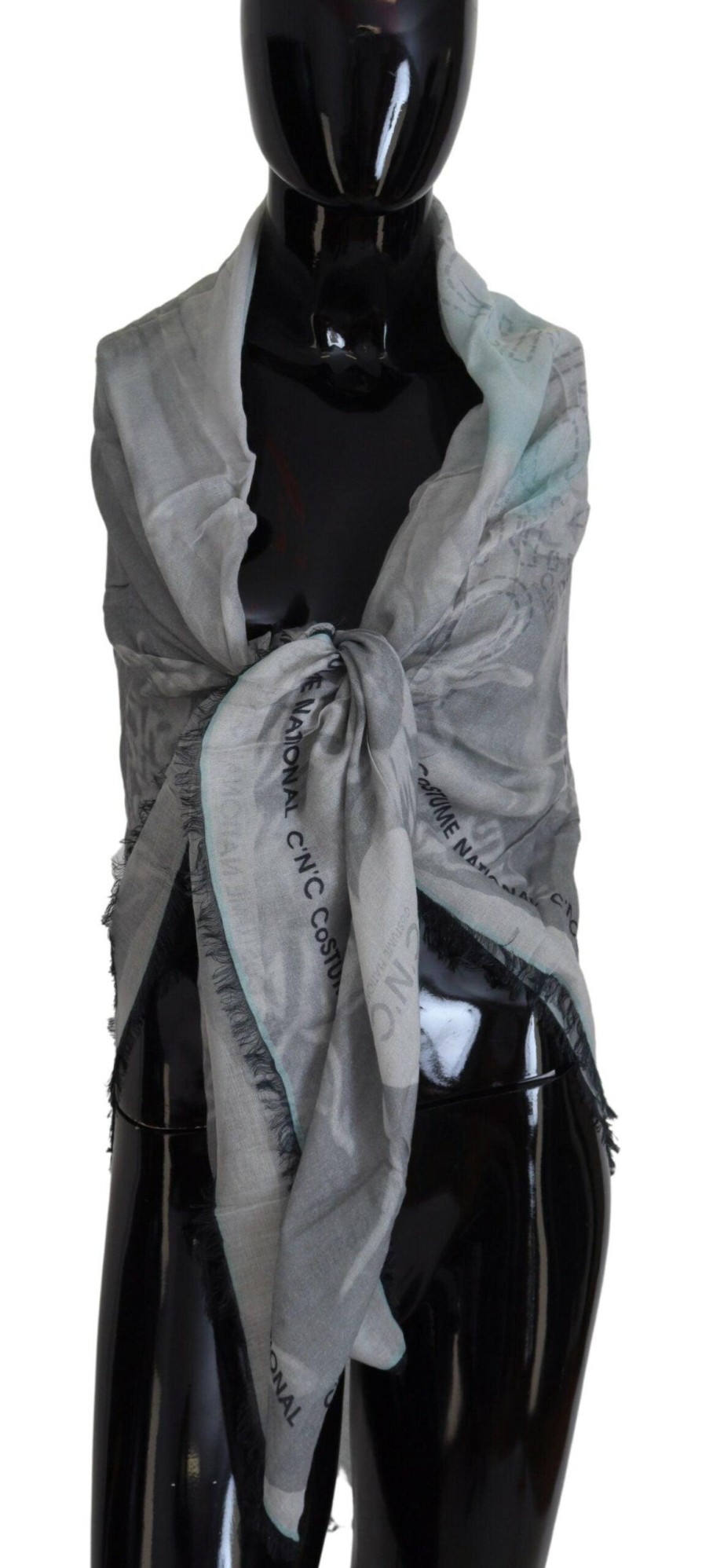 Women Costume National Women'S Scarves | Costume National Gray Print Shawl Foulard Fringes Scarf