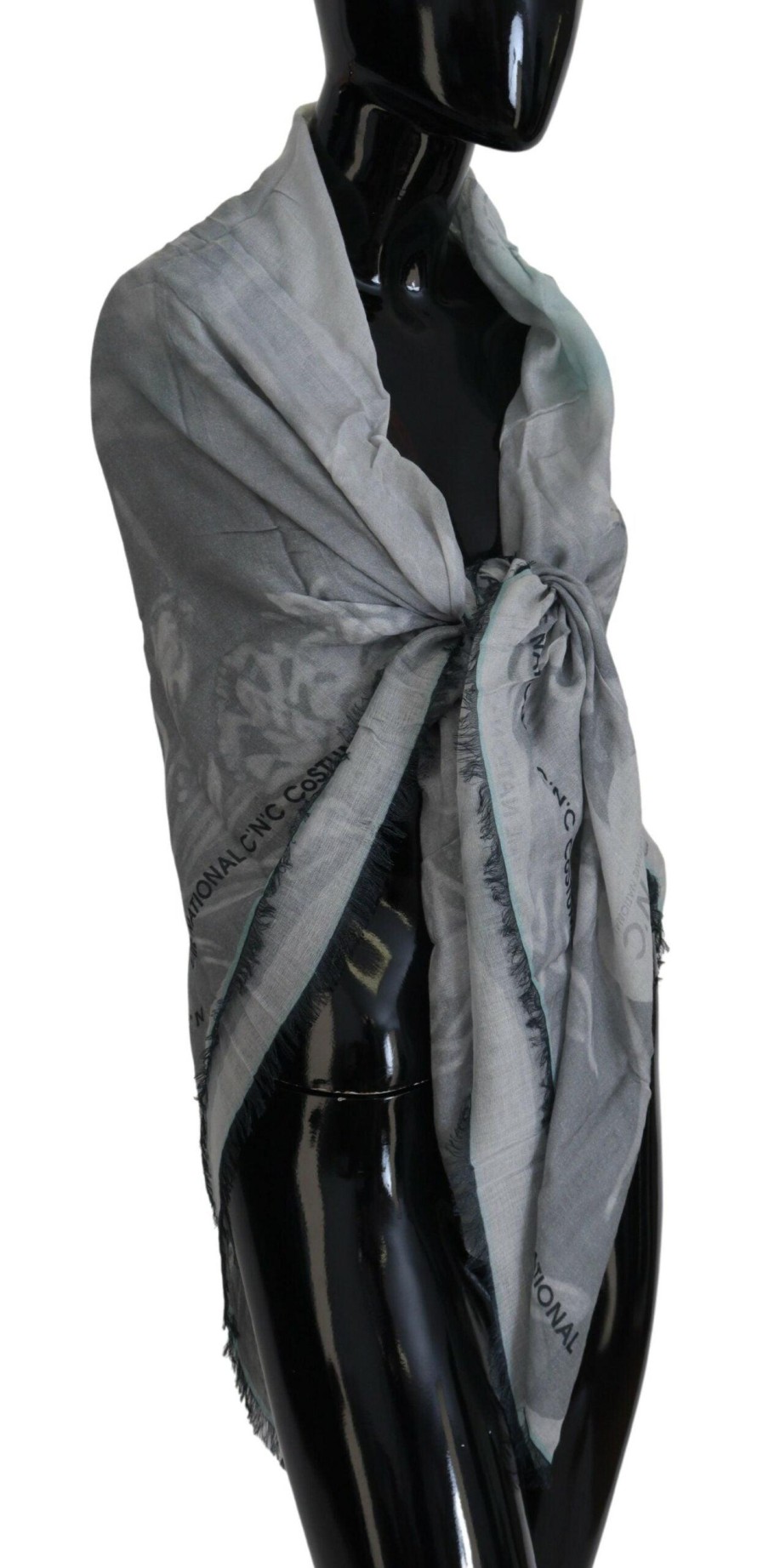 Women Costume National Women'S Scarves | Costume National Gray Print Shawl Foulard Fringes Scarf