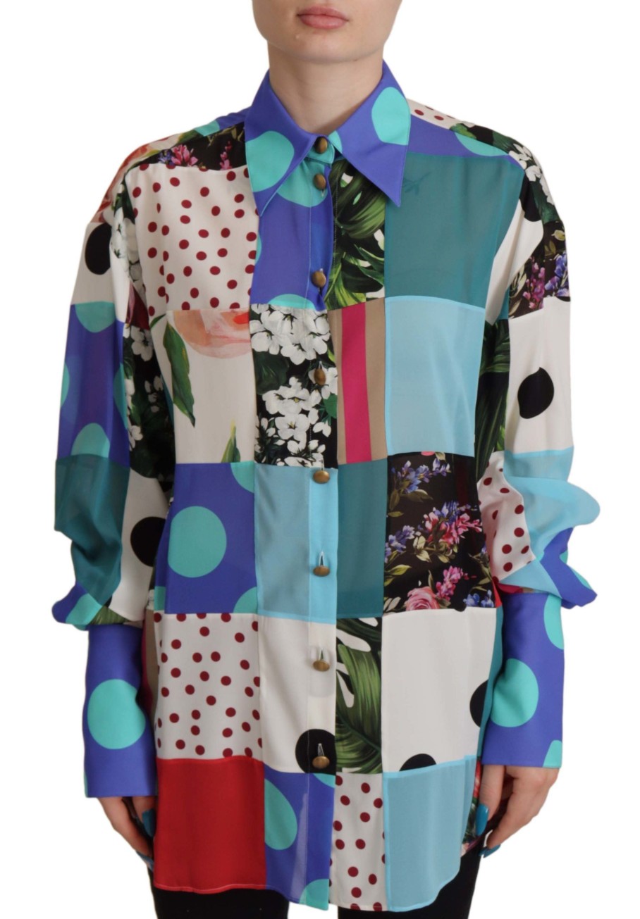 Women Dolce & Gabbana Women'S Shirts | Dolce & Gabbana Multicolor Floral Silk Top Shirt Blouse