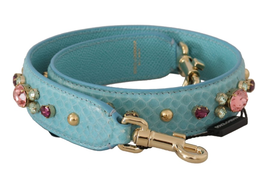 Women Dolce & Gabbana Women'S Leather Accessories | Dolce & Gabbana Blue Crystals Leather Bag Shoulder Strap