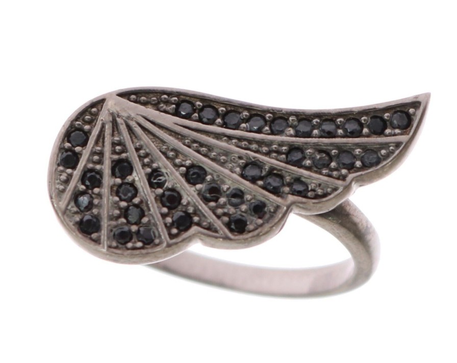 Women Nialaya Women'S Rings | Nialaya Silver Womens Black Cz Rhodium 925 Ring