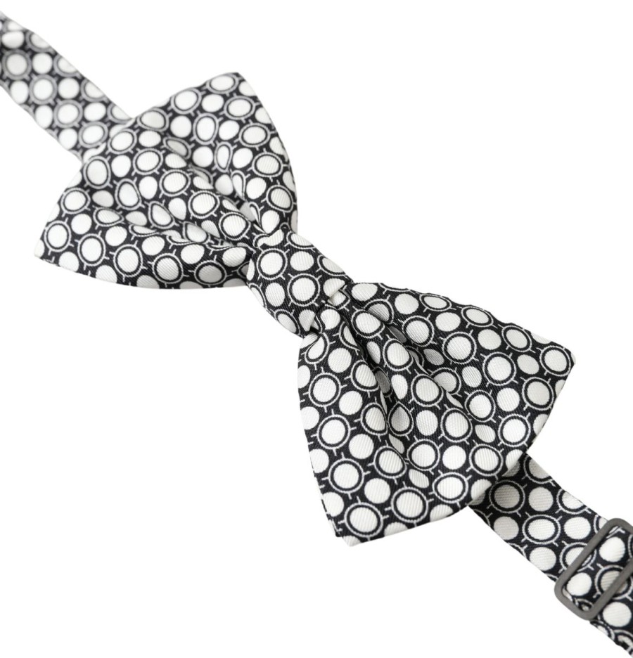 Men Dolce & Gabbana Men'S Ties & Bowties | Dolce & Gabbana Black White Circles Adjustable Neck Papillon Men Bow T