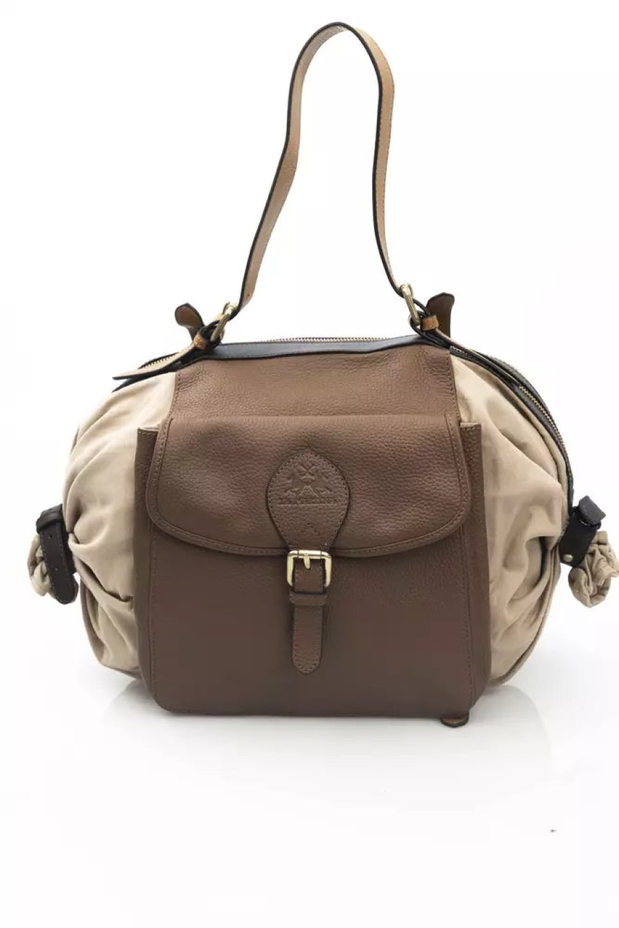 Women La Martina Women Backpacks | La Martina Chic Beige Leather Expandable Backpack