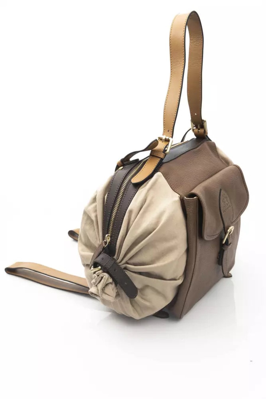 Women La Martina Women Backpacks | La Martina Chic Beige Leather Expandable Backpack