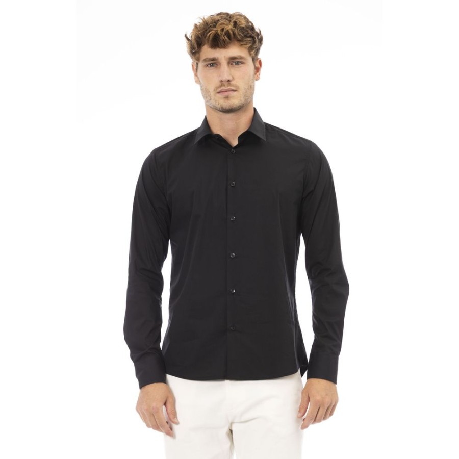 Men Baldinini Trend Men'S Shirts | Baldinini Trend Baldinini Trend Sleek Black Italian Shirt