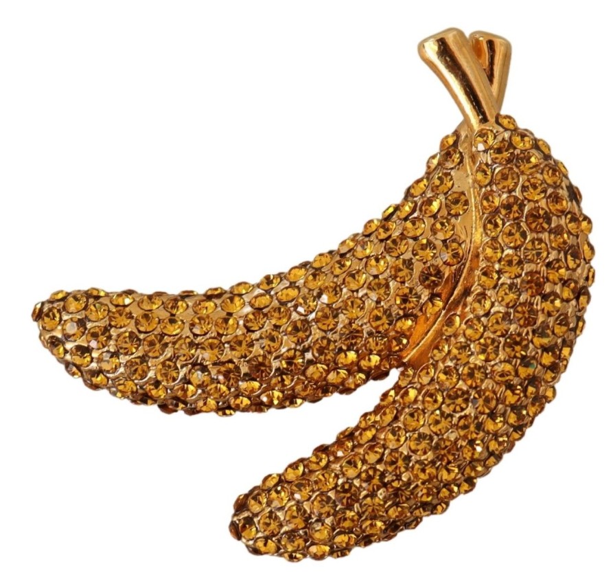 Women Dolce & Gabbana Women'S Brooches | Dolce & Gabbana Gold Banana Crystal Pin Yellow Rhinestone Accentsbrooc