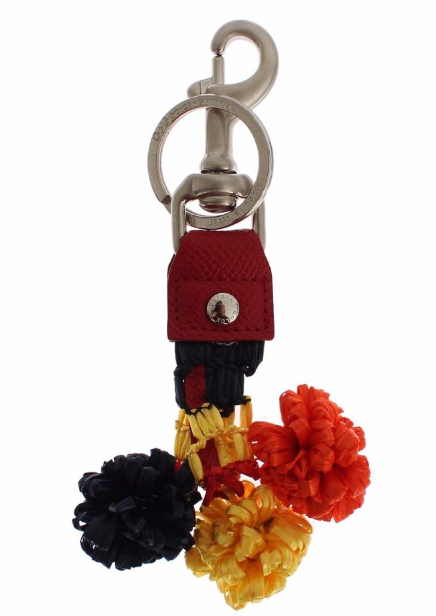 Women Dolce & Gabbana Women'S Keychains | Dolce & Gabbana Multicolor Raffia Leather Clasp Finder Chain Keyring