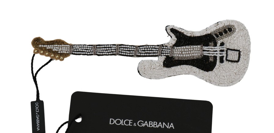 Women Dolce & Gabbana Women'S Brooches | Dolce & Gabbana Gold Brass Beaded Guitar Pin Accessory Brooch