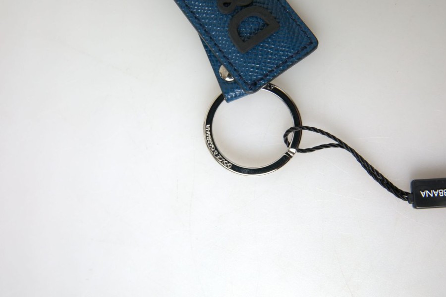 Women Dolce & Gabbana Women'S Keychains | Dolce & Gabbana Blue Leather Dg Logo Silver Tone Metal Keychain