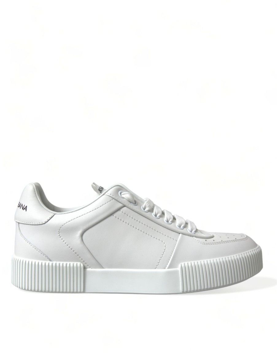 Men Dolce & Gabbana Men'S Sneakers | Dolce & Gabbana White Leather Low Top Lace Up Sneakers Shoes