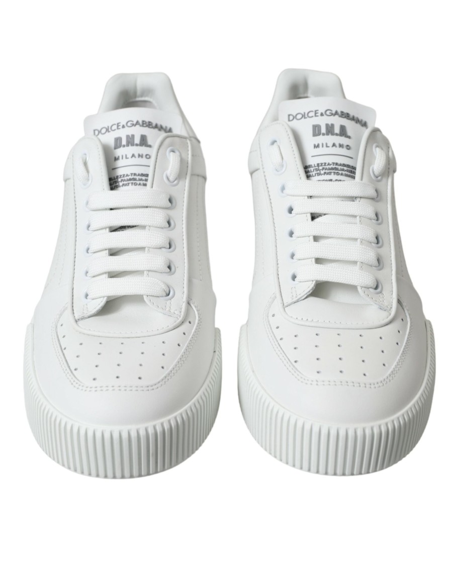 Men Dolce & Gabbana Men'S Sneakers | Dolce & Gabbana White Leather Low Top Lace Up Sneakers Shoes