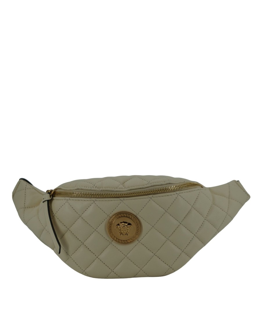 Women Versace Women Belt Bags | Versace White Lamb Leather Belt Bag