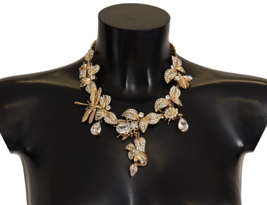 Women Dolce & Gabbana Women'S Necklaces | Dolce & Gabbana Gold Brass Floral Sicily Crystal Statement Necklace