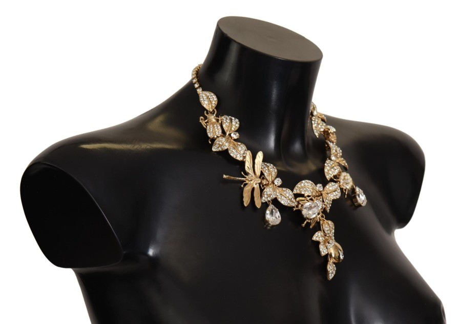 Women Dolce & Gabbana Women'S Necklaces | Dolce & Gabbana Gold Brass Floral Sicily Crystal Statement Necklace