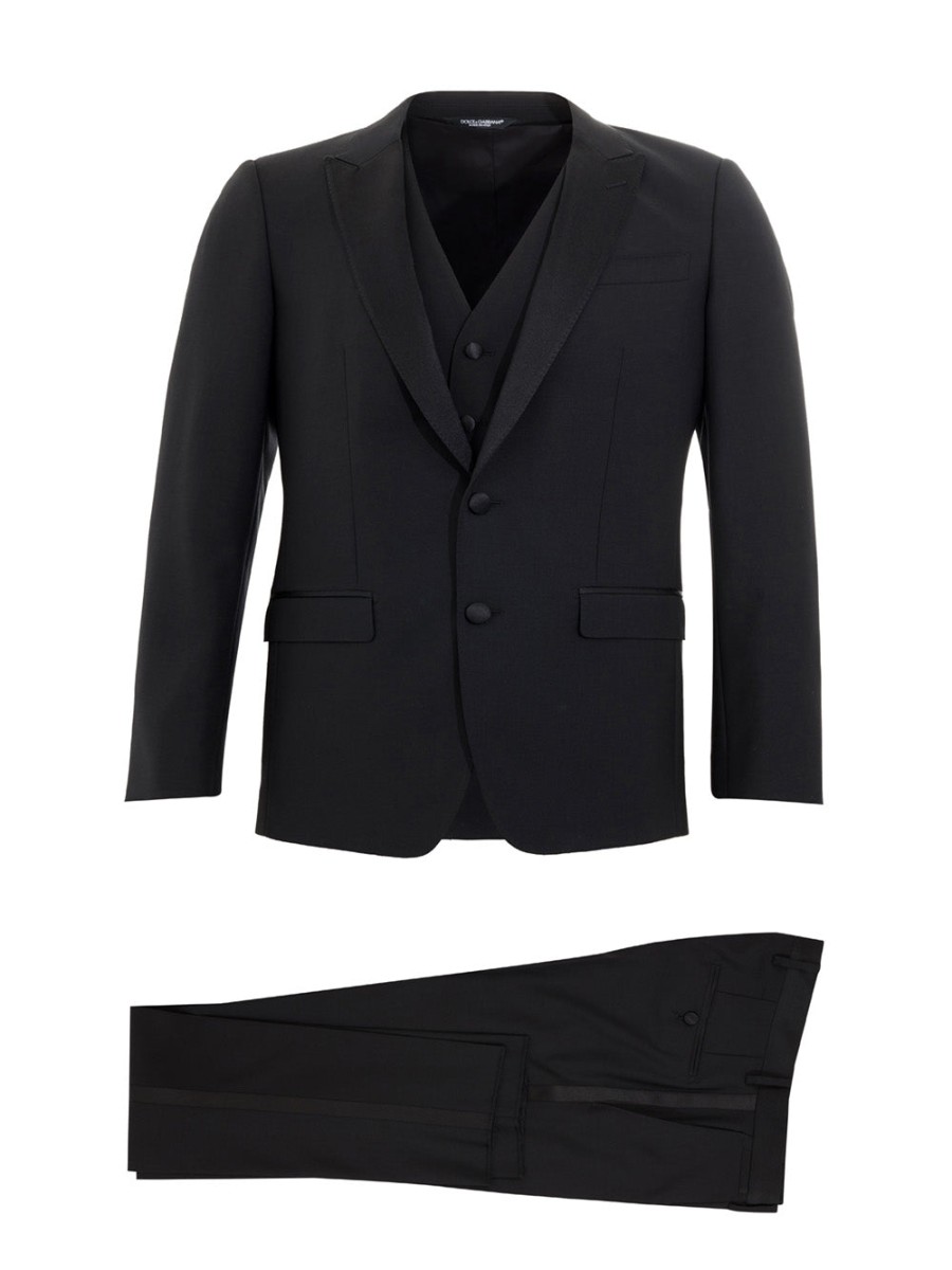 Men Dolce & Gabbana Men'S Suits | Dolce & Gabbana Three Piece Smoking Black Suit