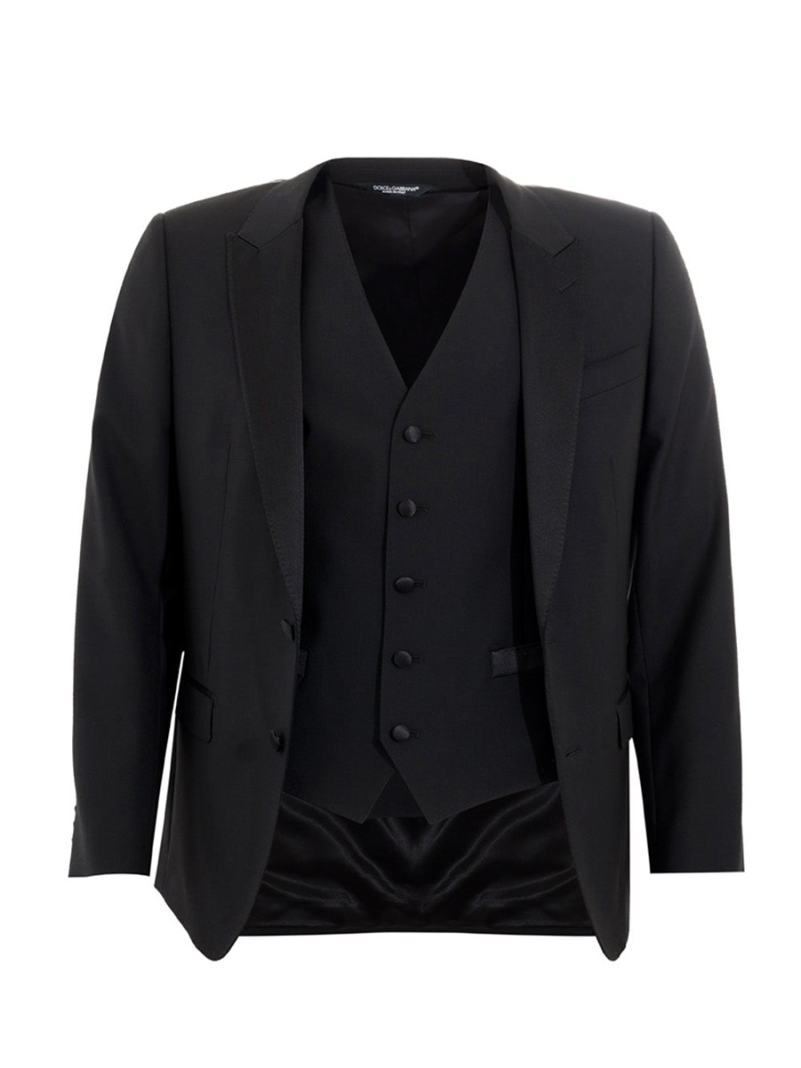 Men Dolce & Gabbana Men'S Suits | Dolce & Gabbana Three Piece Smoking Black Suit