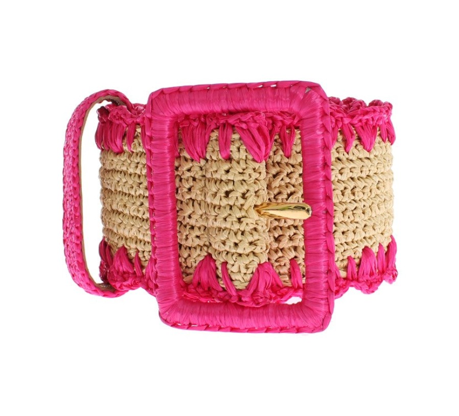 Women Dolce & Gabbana Women'S Belts | Dolce & Gabbana Pink Raffia Woven Wide Belt