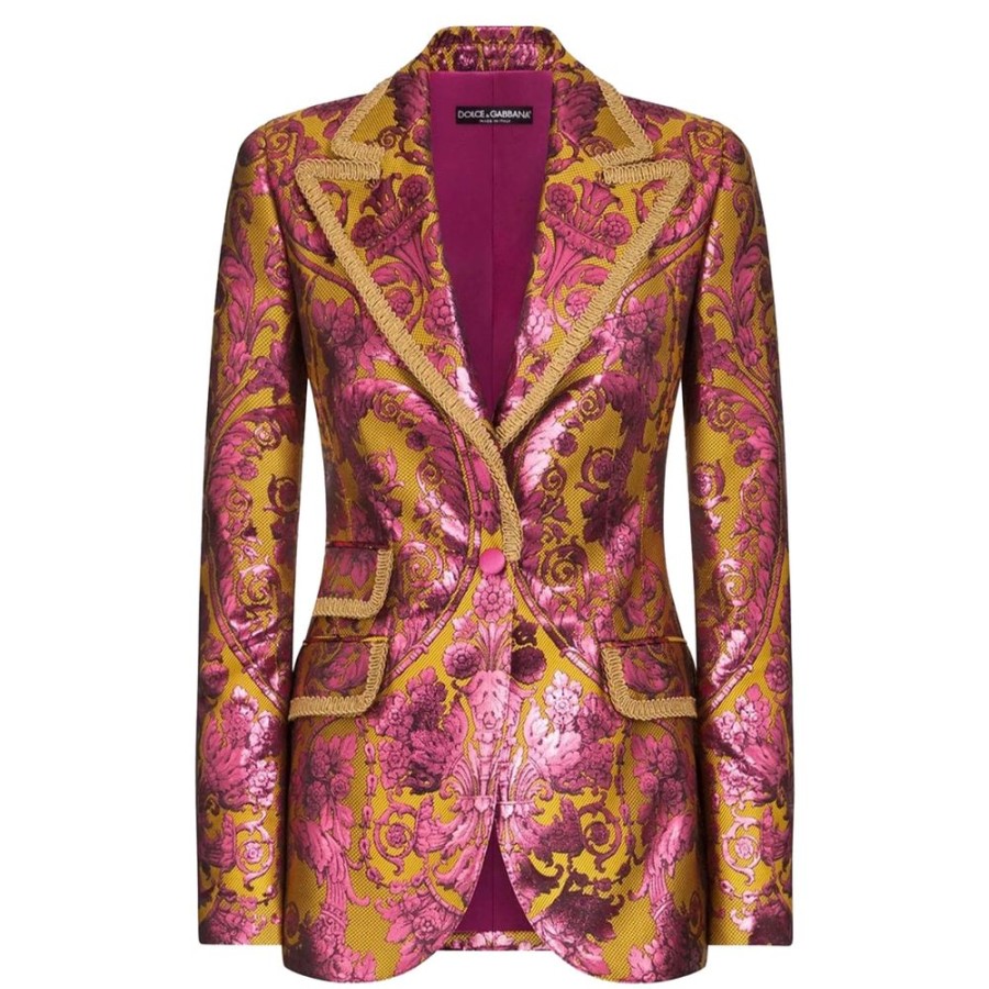 Women Dolce & Gabbana Women'S Suits & Blazers | Dolce & Gabbana Floral Jacquard Blazer With Metal Fibre Detail