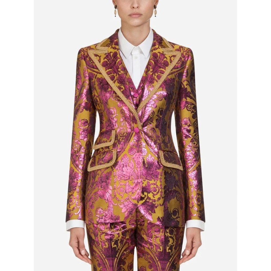 Women Dolce & Gabbana Women'S Suits & Blazers | Dolce & Gabbana Floral Jacquard Blazer With Metal Fibre Detail