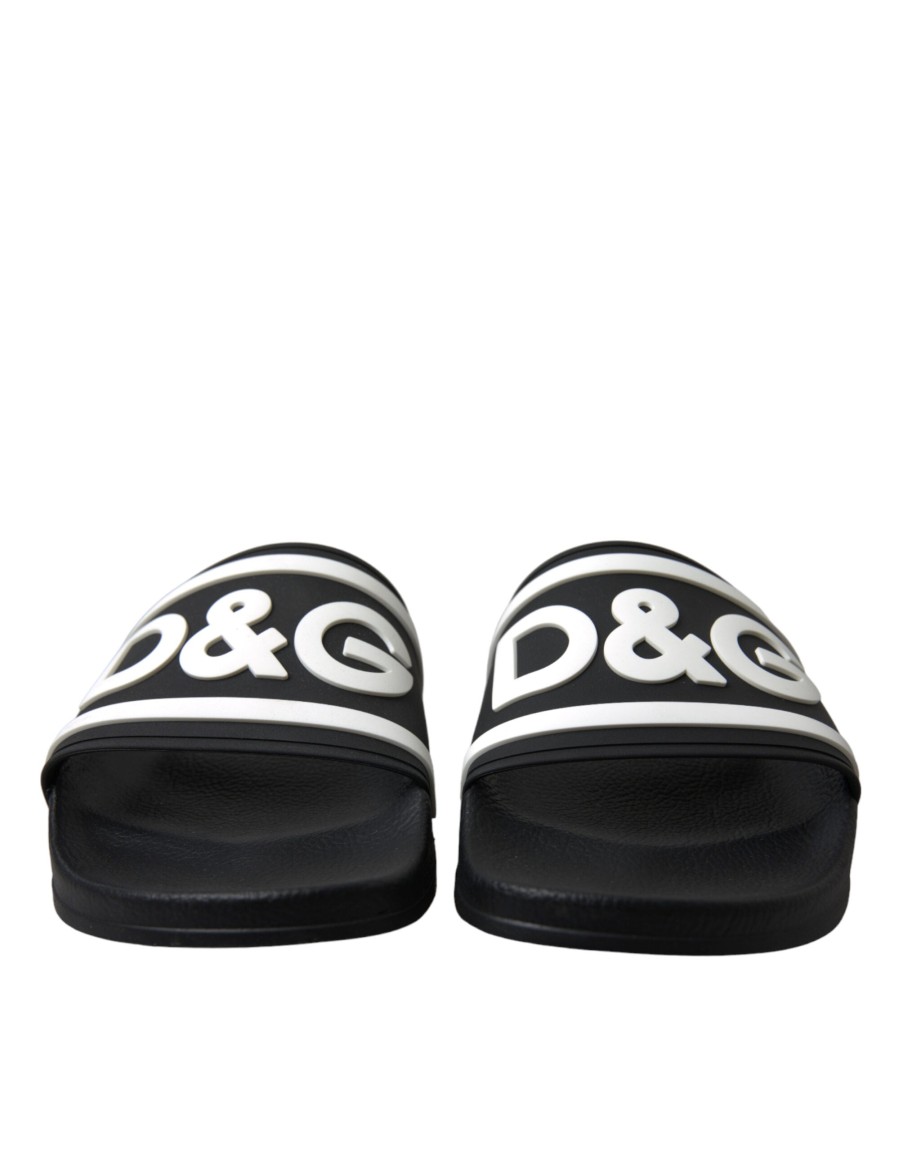 Men Dolce & Gabbana Men'S Slide Sandals | Dolce & Gabbana Black Rubber Sandals Slippers Beachwear Men Shoes