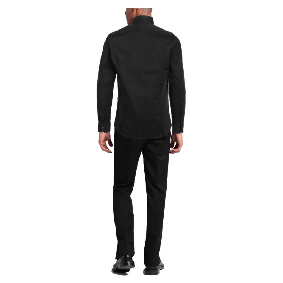 Men Aquascutum Men'S Shirts | Aquascutum Elegant Black Cotton Shirt With Side Logo Embroidery