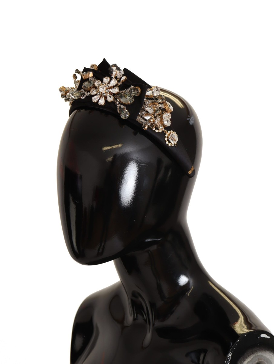 Women Dolce & Gabbana Women'S Headbands | Dolce & Gabbana Clear Crystal Embellished Silk Fiocco Diadem Headband