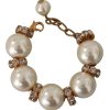 Women Dolce & Gabbana Women'S Bracelets | Dolce & Gabbana Gold Tone Brass Crystal Maxi Pearl Embellished Bracele