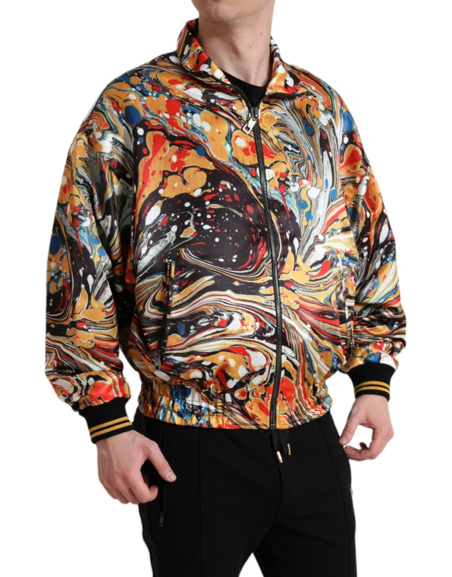 Men Dolce & Gabbana Men'S Jackets | Dolce & Gabbana Multicolor Abstract Polyester Bomber Jacket