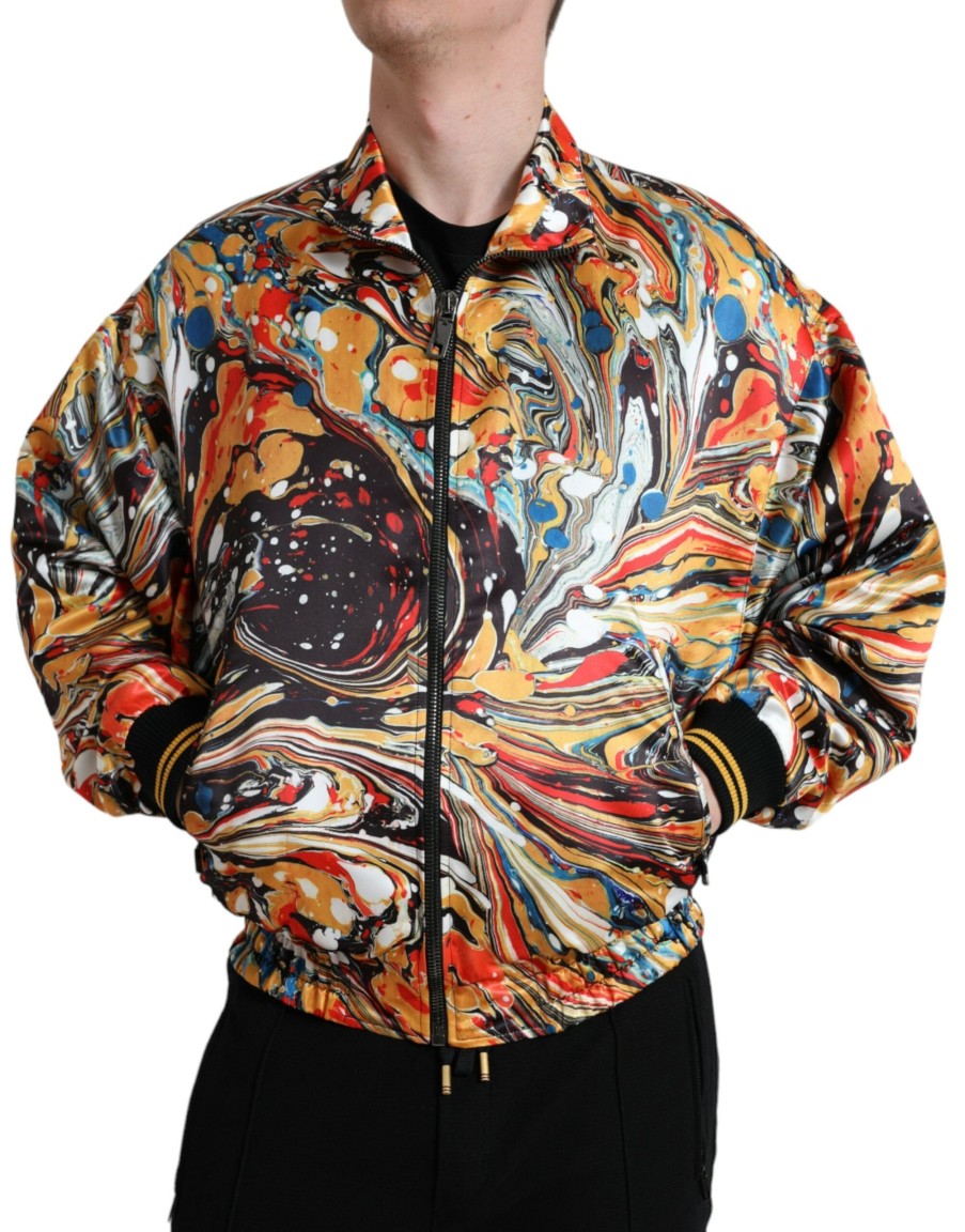 Men Dolce & Gabbana Men'S Jackets | Dolce & Gabbana Multicolor Abstract Polyester Bomber Jacket