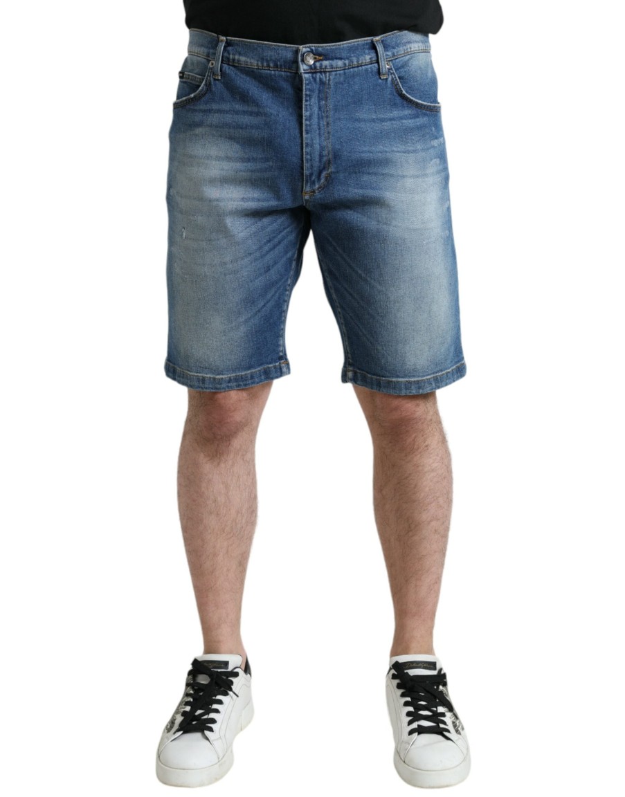 Men Dolce & Gabbana Men'S Shorts | Dolce & Gabbana Blue Washed Cotton Bermuda Denim Men Shorts