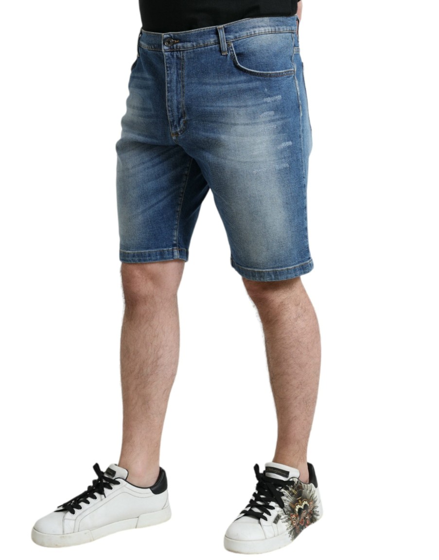 Men Dolce & Gabbana Men'S Shorts | Dolce & Gabbana Blue Washed Cotton Bermuda Denim Men Shorts