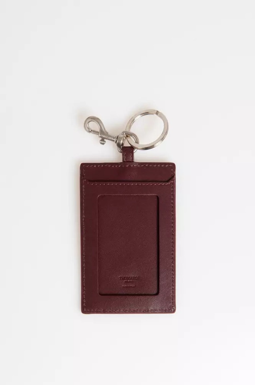 Men Trussardi Men'S Keychains | Trussardi Elegant Leather Badge Holder With Key Ring