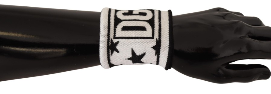 Men Dolce & Gabbana Men'S Other Accessories | Dolce & Gabbana White Black Wool Logo #Dgmillennials Wristband