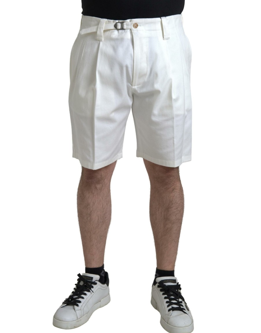 Men Dolce & Gabbana Men'S Shorts | Dolce & Gabbana White Cotton Stretch Men Bermuda Denim Shorts