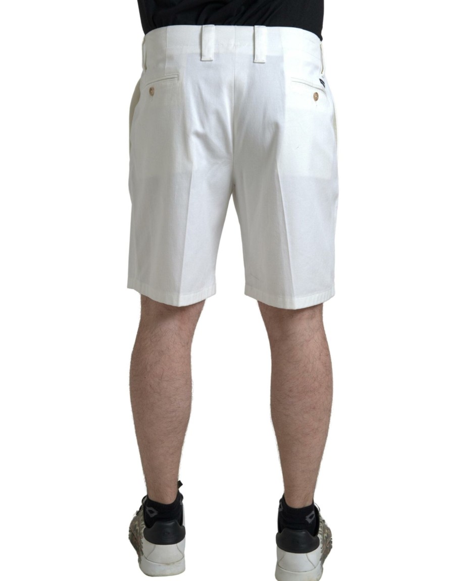 Men Dolce & Gabbana Men'S Shorts | Dolce & Gabbana White Cotton Stretch Men Bermuda Denim Shorts