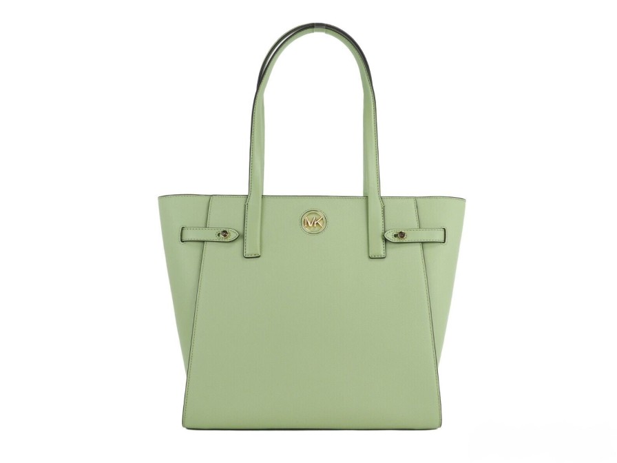 Women Michael Kors Women'S Tote Bags | Michael Kors Carmen Large Light Sage Saffiano Leather North South Tote