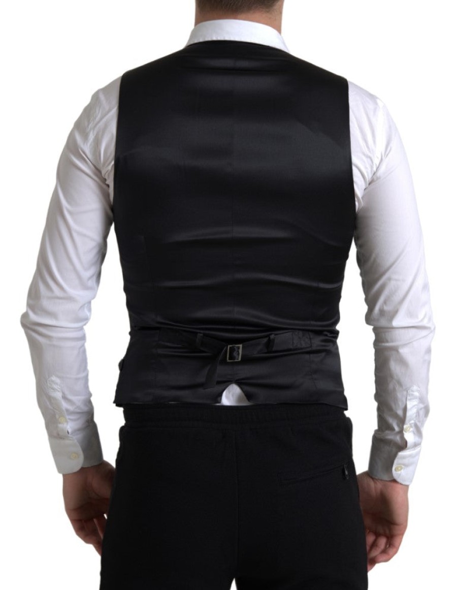 Men Dolce & Gabbana Men'S Vests | Dolce & Gabbana Black Polyester Waistcoat Formal Men Vest