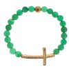 Women Nialaya Women'S Bracelets | Nialaya Jade Stone Gold Cz Cross 925 Silver Bracelet