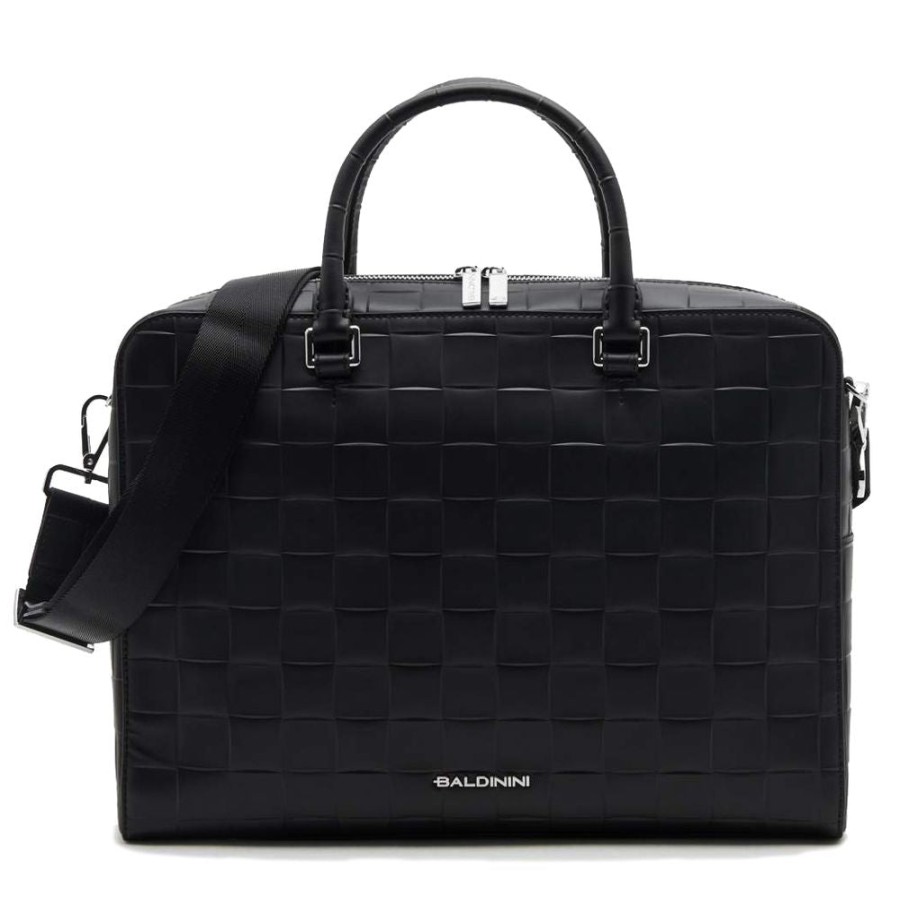 Men Baldinini Trend Men'S Briefcases | Baldinini Trend Black Leather Di Calfskin Briefcase