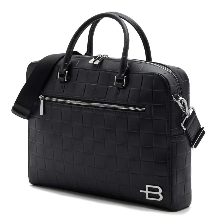 Men Baldinini Trend Men'S Briefcases | Baldinini Trend Black Leather Di Calfskin Briefcase