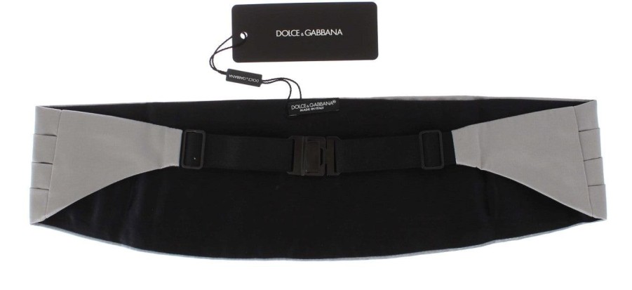 Men Dolce & Gabbana Men'S Cummerband | Dolce & Gabbana Silver Wide Belt Silk Cummerbund