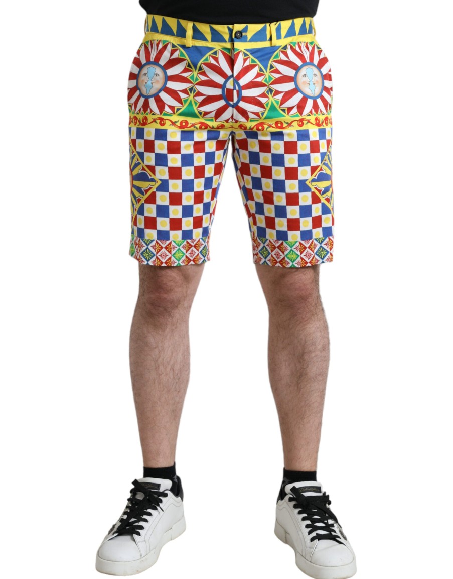 Men Dolce & Gabbana Men'S Shorts | Dolce & Gabbana Multicolor Carretto Print Men Bermuda Shorts