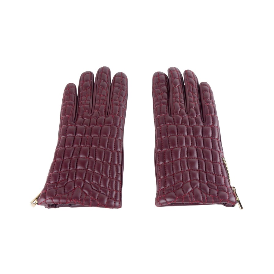 Women Cavalli Class Women'S Gloves | Cavalli Class Elegant Lady Gloves In Vibrant Red Leather