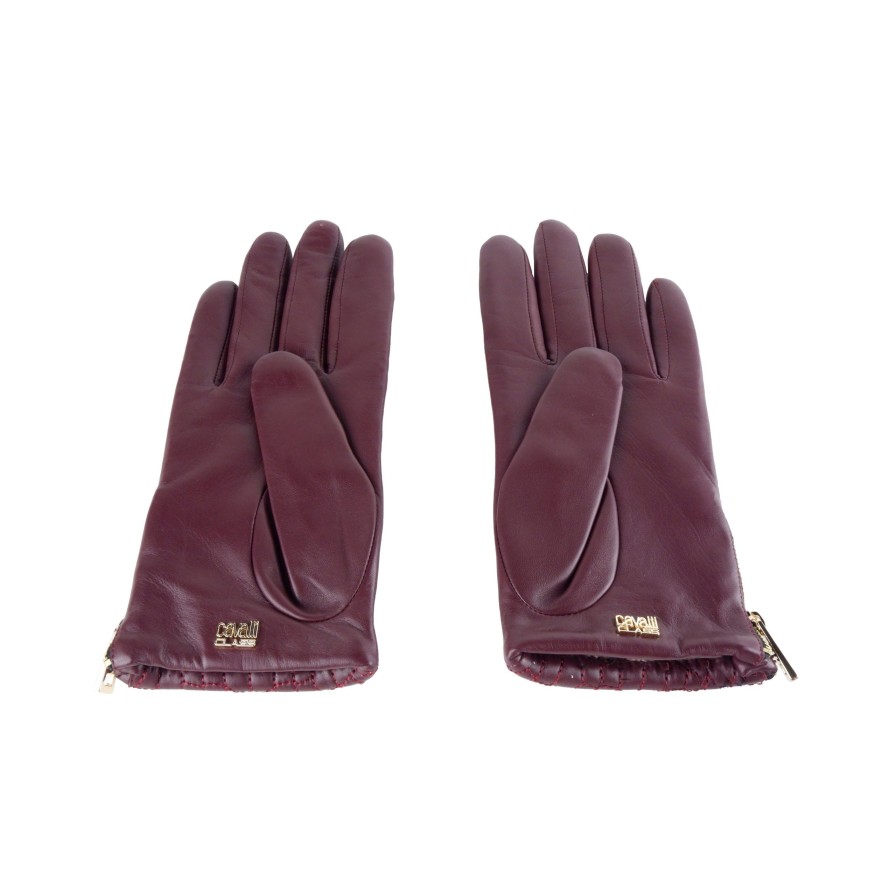 Women Cavalli Class Women'S Gloves | Cavalli Class Elegant Lady Gloves In Vibrant Red Leather