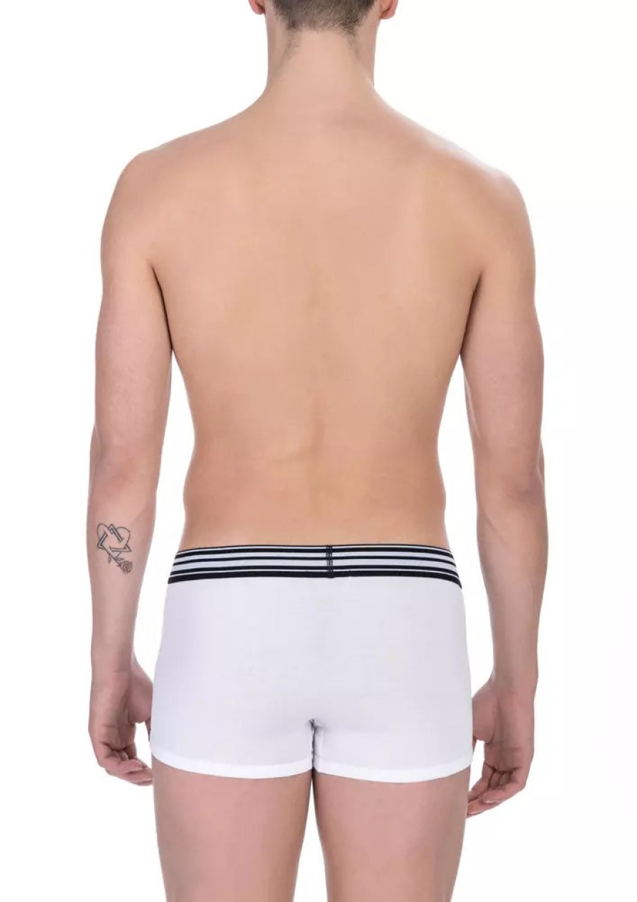 Men Bikkembergs Men'S Underwear | Bikkembergs Sleek White Cotton Blend Trunks Bi-Pack