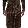 Men Dolce & Gabbana Men'S Sleepwear | Dolce & Gabbana Brown Leopard Wool Robe Cardigan Sweater