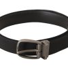 Men Dolce & Gabbana Men'S Belts | Dolce & Gabbana Black Suede Leather Silver Metal Buckle Belt