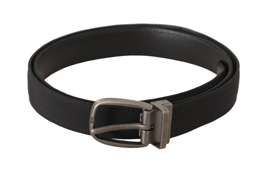 Men Dolce & Gabbana Men'S Belts | Dolce & Gabbana Black Suede Leather Silver Metal Buckle Belt