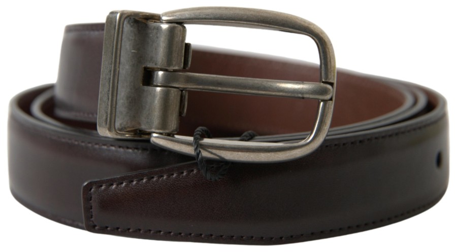 Men Dolce & Gabbana Men'S Belts | Dolce & Gabbana Brown Leather Metal Buckle Men Cintura Belt