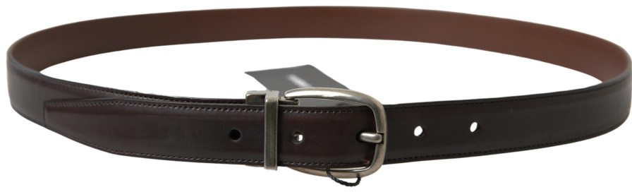 Men Dolce & Gabbana Men'S Belts | Dolce & Gabbana Brown Leather Metal Buckle Men Cintura Belt